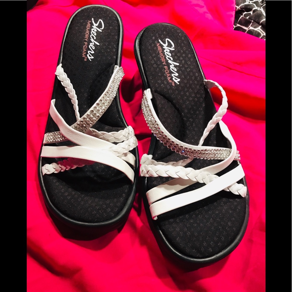 White sketches memory foam sandals